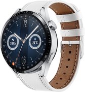 Leer Smartwatch bandje - Geschikt voor  Huawei Watch GT 3 46mm bandje leer - wit - 46mm - Strap-it Horlogeband / Polsband / Armband