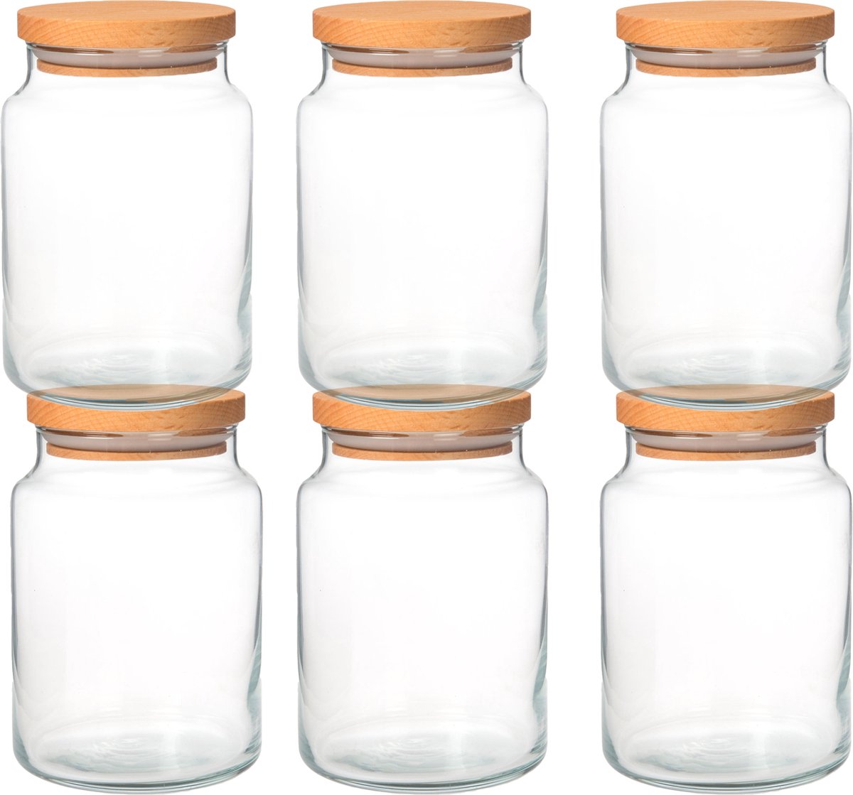 Joy Kitchen set glazen voorraadpotten 890 cc | Set van 6 | houten luchtafsluitende ronde deksels | voorraadpotten glas met deksel | voorraadpotten glas | voorraadpot | keuken voorraad organizer | duurzame hersluitbare voorraadpotten