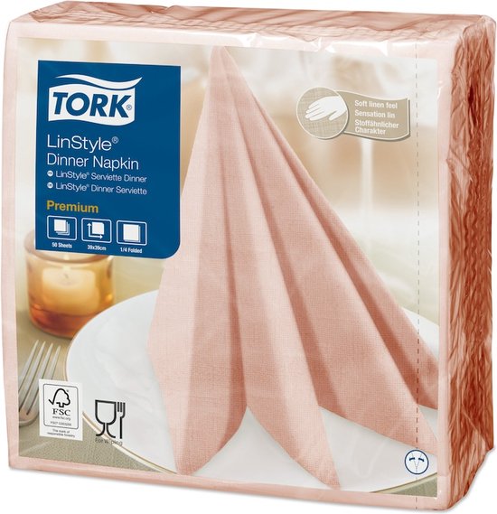 TORK LinStyle® Dinnerservet koraal 39 X 39cm 1 verpakking met 50 servetten van Tork — afbeelding 2