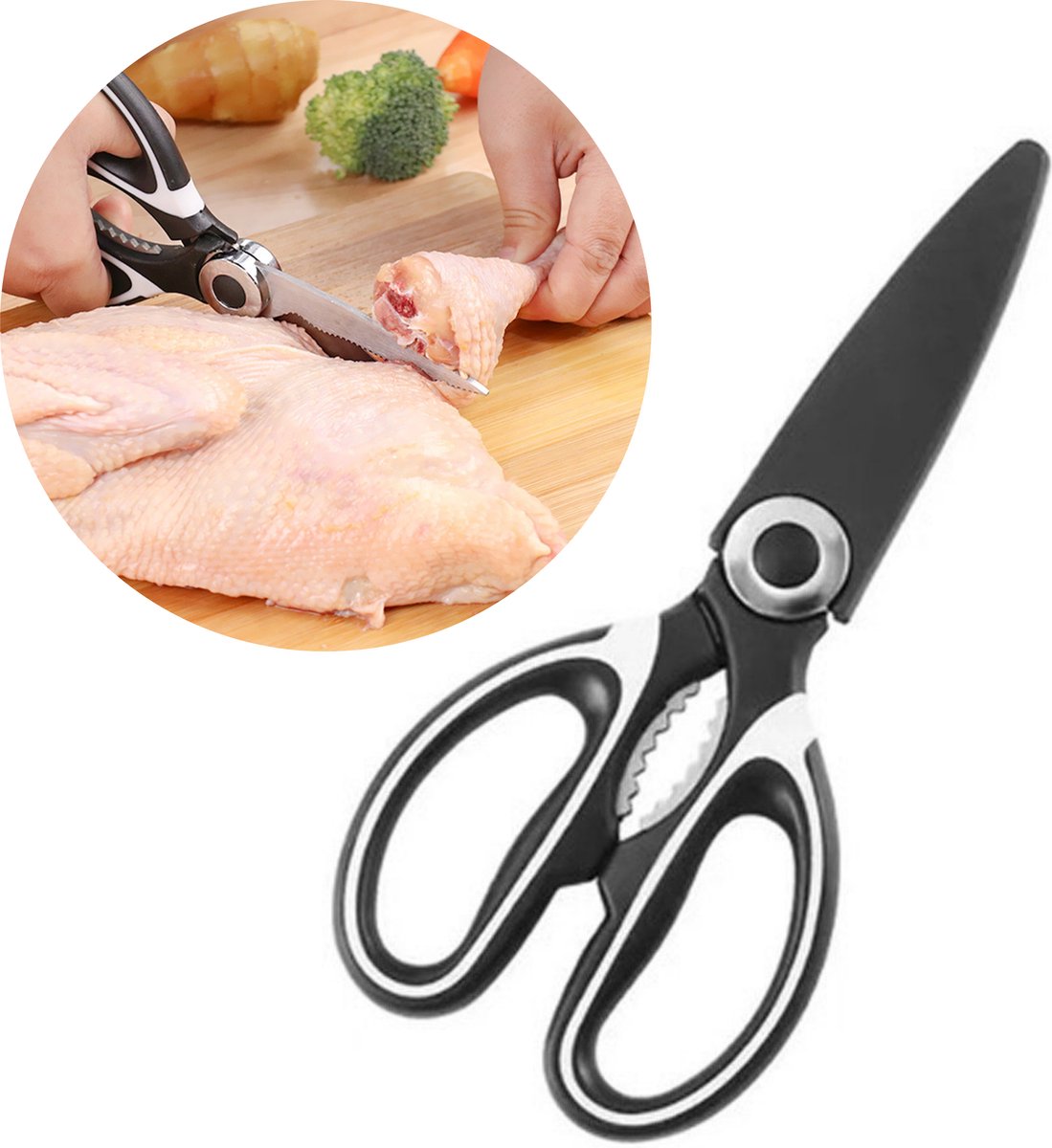 HMerch™ Professionele Keukenschaar - RVS - Vleesschaar - Inclusief flesopener en notenkraker - Gevogelteschaar - Kruidenschaar - Vlees / Vis / Gevogelte / Groente / Kruiden