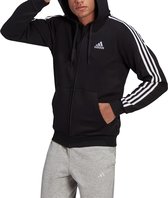 adidas - Essentials Fleece 3S Zip Hoodie - Zwart Vest-L