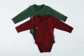 MXM Baby Romper- Omslag- Bordeaux- Katoen- Lange mouwen- Ronde hals- Maat 86