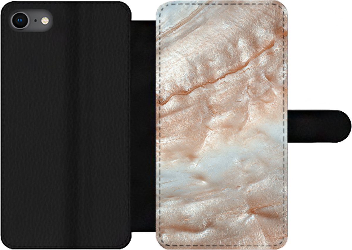 Telefoonhoesje Geschikt voor iPhone SE 2020 telefoonhoesje - Mineralen - Natuursteen - Parelmoer - Met vakjes - Wallet case met magneetsluiting