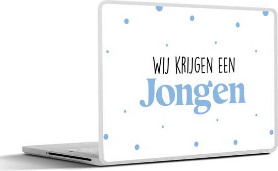 Foto: Laptop sticker 14 inch wij krijgen een jongen tekst aanstaande ouders zwanger gender reveal babyshower spreuken