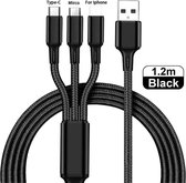 PlatinumPlus 1,2 m 2A Snel oplaad kabel 3-in-1 Micro USB 8-pins Type-C Sync kabel, iPhone, Galaxy, Huawei, Xiaomi, LG, HTC en andere slimme telefoons