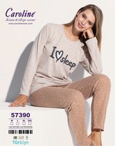 Caroline Dames Pyjama Set, Home&Sleep Wear, Bruin, Maat 2XL, Hoge Kwaliteit