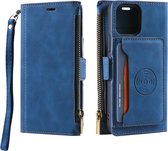 GSMNed – Hoogwaardig iPhone 13 Pro Max Hoesje Blauw – Leren Pu Hoesje –  pasjeshouder – Met rits sluiting – Wallet