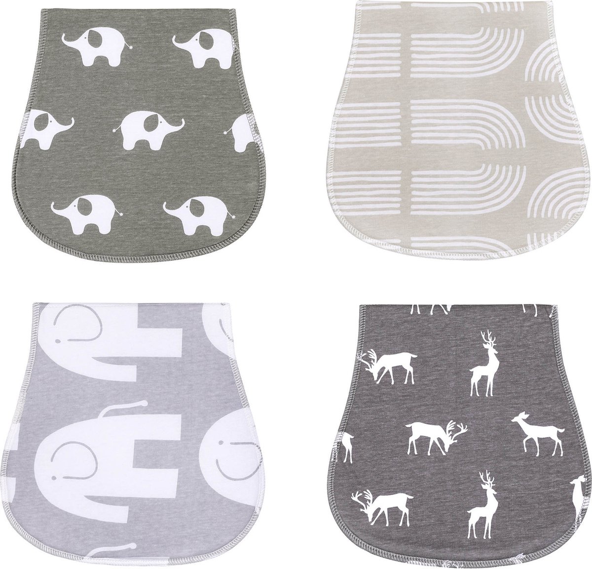 Goedkoopste MINIIYOU Spuugdoekjes Baby - Met Fleece Laagje Waterproof - 48 x 23 cm - Wit/Zwart Print - 4 Stuks