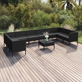 11-delige Loungeset met kussens poly rattan zwart