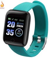 Fiory Smartwatch D15 | Fitness tracker| Bluetooth| Sporthorloge | Fitnesshorloge | Stappenteller| Calorieënmeter| Incl. hartslagmeter | Dames en Heren | Turquoise