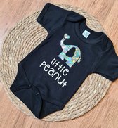 Rompertje - Little peanut - Zwart rompertje met tekst - maat 62 - met een olifantje