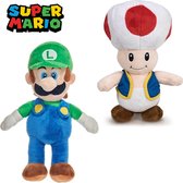Toad + Luigi Super Mario Bros Pluche Knuffel Set 30 cm | Nintendo Plush Toy | Speelgoed knuffelpop voor kinderen | Mario, Luigi, Toad, Donkey Kong, Yoshi, Bowser, Peach