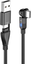 2-in-1 USB-A / USB-C naar USB-C Kabel 60W Power Delivery 1M Zwart 110067