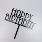 Taart Decoratie - Verjaardag - Taarttopper - Happy Birthday - Retro - Zwart