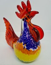 Glassculptuur haan - handgemaakt - 15x13x7 - blauw geel oranje groen