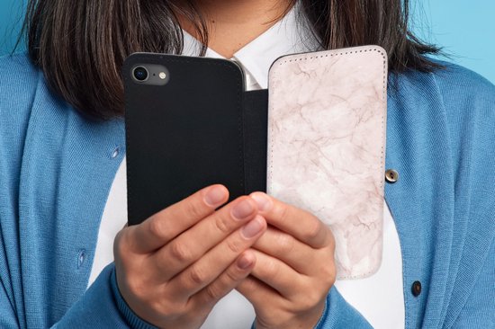 Bookcase pour téléphone iPhone 8 Bookcase - Marbre - Rosé - Chic - Avec compartiments - Étui portefeuille avec fermeture magnétique