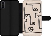 Bookcase Geschikt voor iPhone X telefoonhoesje - Oog - Lippen - Line art - Met vakjes - Wallet case met magneetsluiting