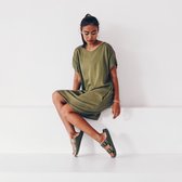 Jurk - gerecyclede katoen / linnen blend - army - XS