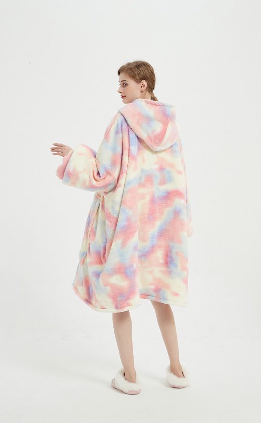 thumbnail interactive-video image 1 of Women's Oversized Snuggle Hoodie – Lilac Tie Dye, Sherpa Fleece Lined, Pullover 1 of 4