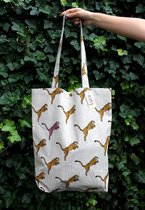Shopper + toilettasje panter - handmade katoenen tote bag met panters - katoenen tas met dierenprint