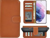 Samsung Galaxy S21 Plus hoesje - Bookcase - Samsung S21 Plus Hoesje Book Case Wallet Echt Leder Cognac Bruin Cover
