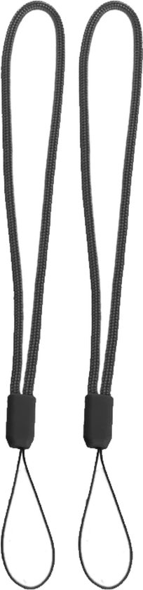 Deux lanières de poignet noires courtes avec des boucles aux deux extrémités.