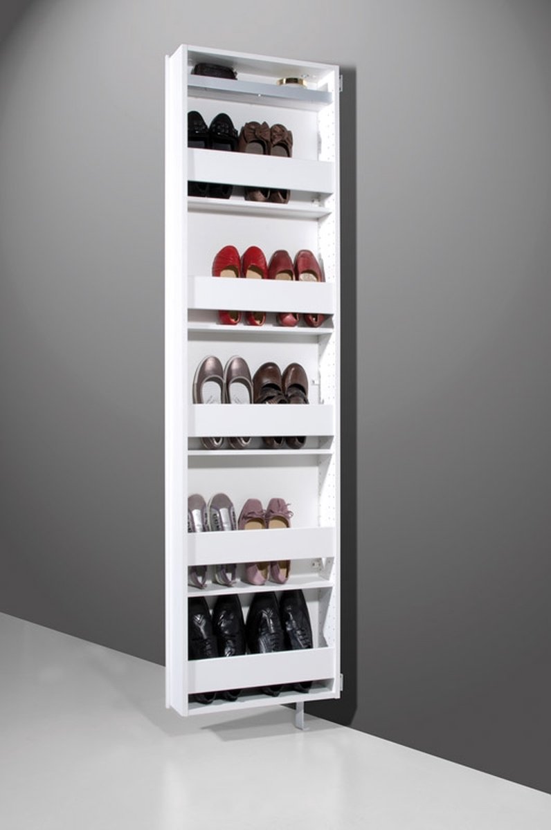 Roterend schoenenkast Elda 195 cm hoog in wit met spiegeldeur | bol.com
