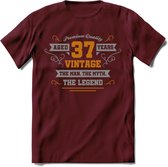 37 Jaar Legend T-Shirt | Goud - Zilver | Grappig Verjaardag Cadeau | Dames - Heren | - Burgundy - M