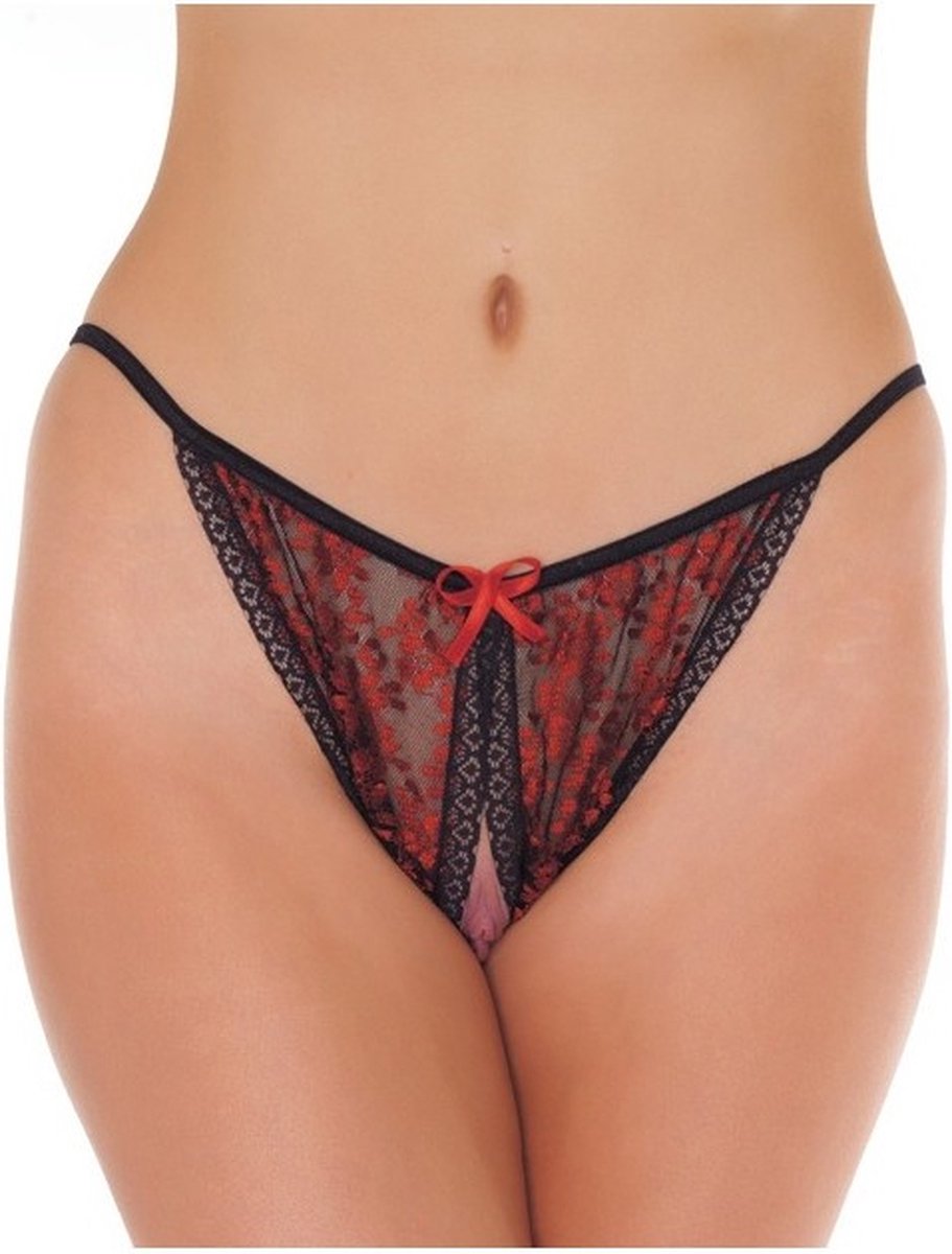 Amorable - tanga met open kruis - zwart / rood