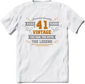 41 Jaar Legend T-Shirt | Goud - Zilver | Grappig Verjaardag Cadeau | Dames - Heren | - Wit - XL