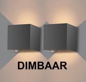 Wandlamp set van 2 | Grijs | Dimbaar | voor binnen en buiten | Industrieel | Kubes lamp |  2x3W | LED | 3000K Warm Wit | 10x10x10cm
