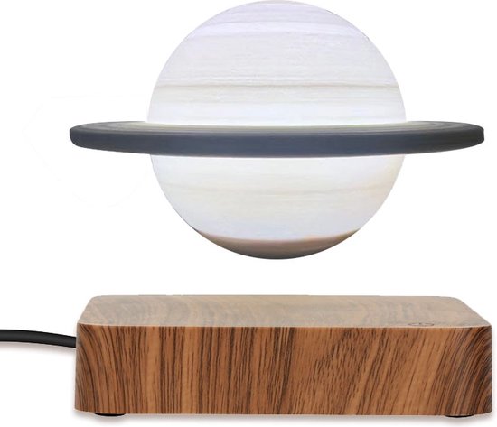 Lampe Saturne flottante - Aspect bois - Chêne foncé