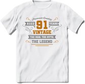 91 Jaar Legend T-Shirt | Goud - Zilver | Grappig Verjaardag Cadeau | Dames - Heren | - Wit - S