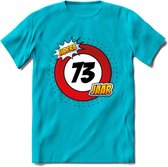73 Jaar Hoera Verkeersbord T-Shirt | Grappig Verjaardag Cadeau | Dames - Heren | - Blauw - L