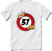 37 Jaar Hoera Verkeersbord T-Shirt | Grappig Verjaardag Cadeau | Dames - Heren | - Wit - L