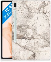 Cover Samsung Galaxy Tab S7FE Tablet Siliconen Backcase Marmer Beige met transparant zijkanten
