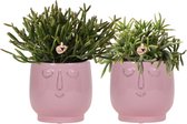 Kolibri Greens | Rhipsalis set van 2 planten in roze Happy Face sierpotten - keramiek | potmaat Ø9cm