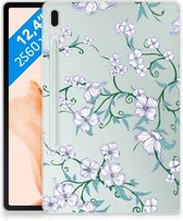 Silicone Case Samsung Galaxy Tab S7FE Tablet Hoes Personaliseren Blossom White met doorzichte zijkanten