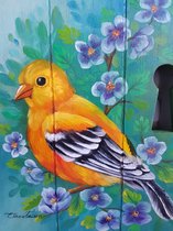 Sleutelkastje met handgeschilderde vogel