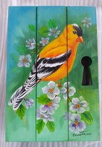 Handgeschilderde sleutelkast met vogel | Prachtige kleuren | Olieverf