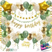 Fissaly Ensemble de Fête d'Anniversaire Joyeux Anniversaire Vert, Or & Beige avec Ballons à Confettis en Papier - Décoration de Fête