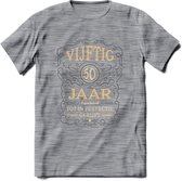 50 Jaar Legendarisch Gerijpt T-Shirt | Grijs - Ivoor | Grappig Verjaardag Cadeau | Dames - Heren | - Donker Grijs - Gemaleerd - S
