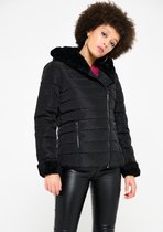 LOLALIZA Gewatteerde jas met capuchon - Zwart - Maat 40