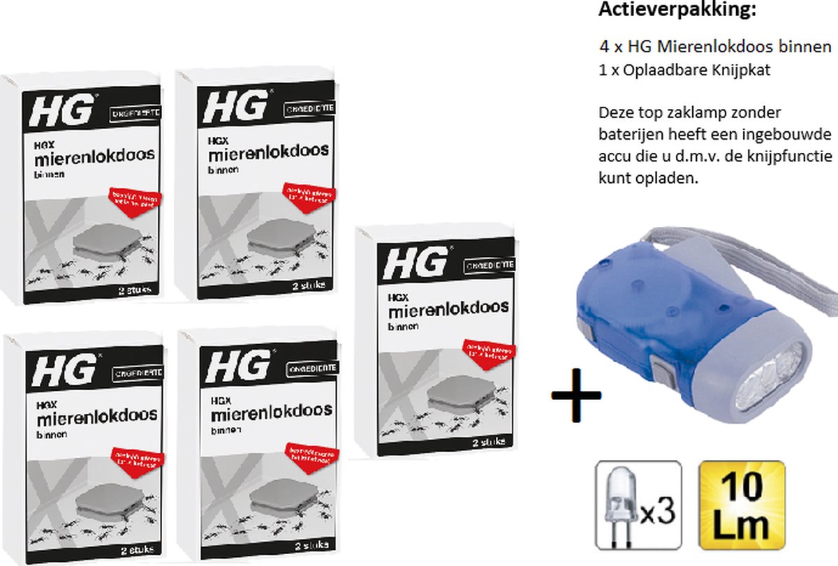 HGX mierenlokdoos binnen | 5 stuks | + Zaklamp/knijpkat