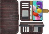 Samsung Galaxy A71 Hoesje - 4G - Bookcase Hoesje - Samsung A71 Wallet Book Case Echt Leer Croco Bordeauxrood Cover