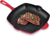 Velaze Gietijzeren Grillpan, Koekenpan en Geëmailleerde Grill, Natuurlijke Gietijzeren Grill met Antiaanbaklaag, Geschikt Voor Inductie en Alle Kookplaten - Rode Kleur Diameter 30,