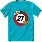 27 Jaar Hoera Verkeersbord T-Shirt | Grappig Verjaardag Cadeau | Dames - Heren | - Blauw - M