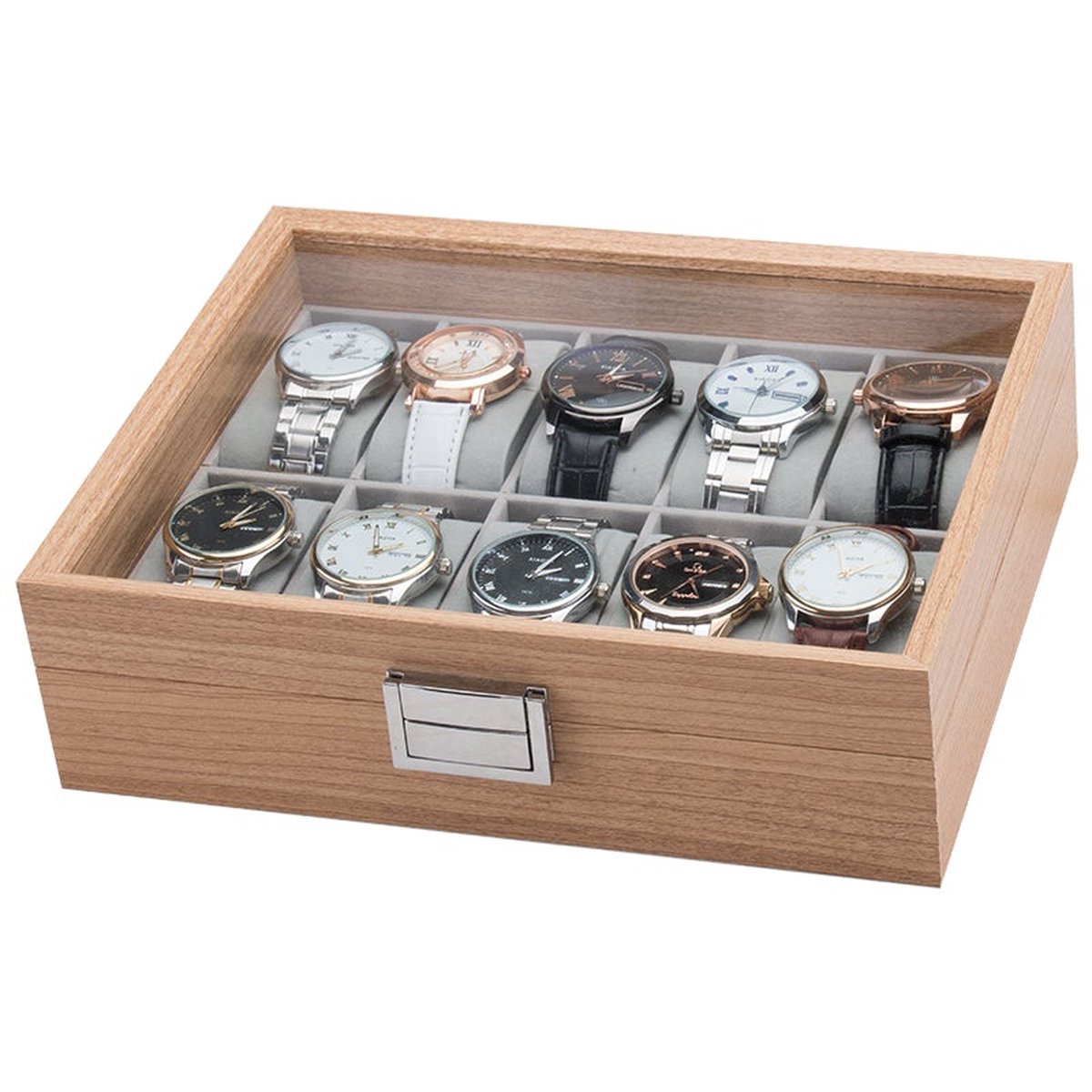 Luxe Horlogedoos geschikt voor 10 horloges - Horloge opbergdoos Hout - Horlogebox met 10 Vakken