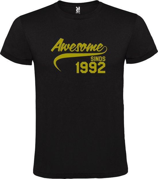 Zwart T shirt met "Awesome sinds 1992" print Goud size XS