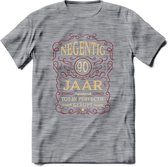 90 Jaar Legendarisch Gerijpt T-Shirt | Bordeauxrood - Ivoor | Grappig Verjaardag Cadeau | Dames - Heren | - Donker Grijs - Gemaleerd - M